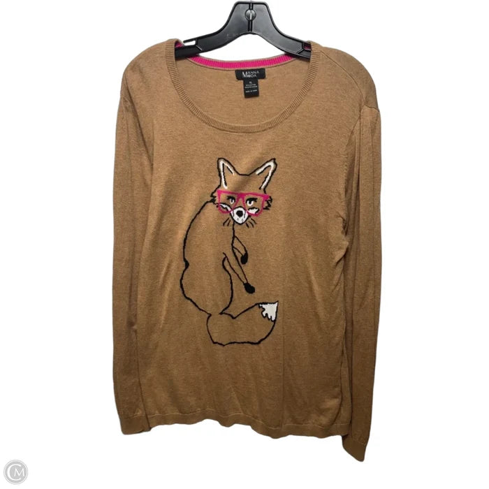Fox With Glasses Sweater By Manna Moda In Tan, Size: Xl