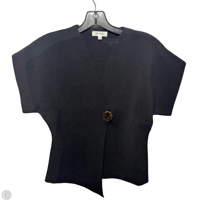 Gold Button Sweater Cardigan By My Chic In Black, Size: S/M