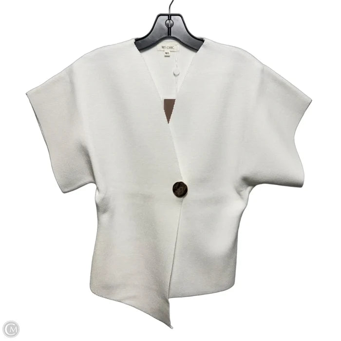 Gold Button Sweater Cardigan By My Chic In White, Size: M/L