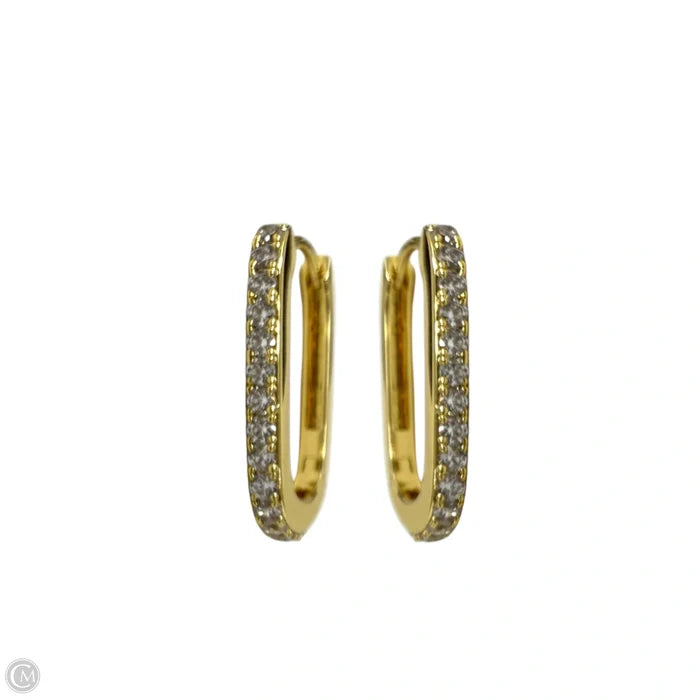 Gold Over Sterling Silver Pavé Oblong Hoop Earrings