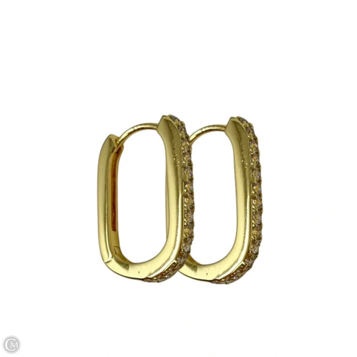 Gold Over Sterling Silver Pavé Oblong Hoop Earrings
