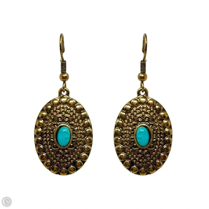 Gold Tone & Faux Turquoise Dangle Earrings