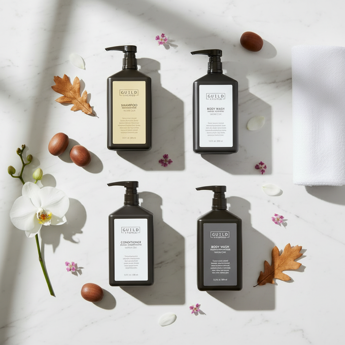 Guild & Pepper Warm Oak Shampoo, Conditioner, Body Wash, & Lotion