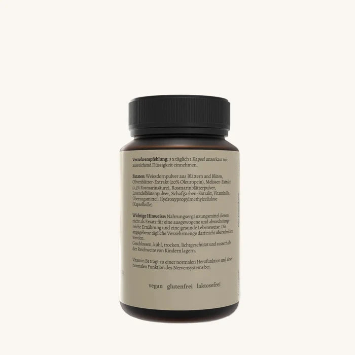 Natura Nova Herz essentia Nahrungsergaenzung Zutatenliste und Produktinformationen Rueckseite