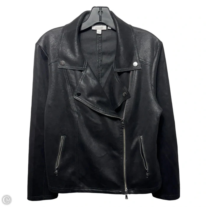 Jacket Moto By Chicos In Black, Size: 10