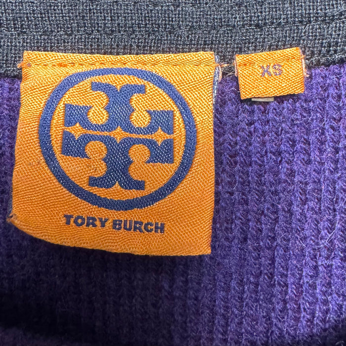 Keyhole Wool Blend Sweater Designer By Tory Burch In Purple, Size: Xs