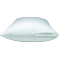 King pillow protector with end zipper, 20 x 36 inches, white, 180 thread count, cotton-polyester blend.