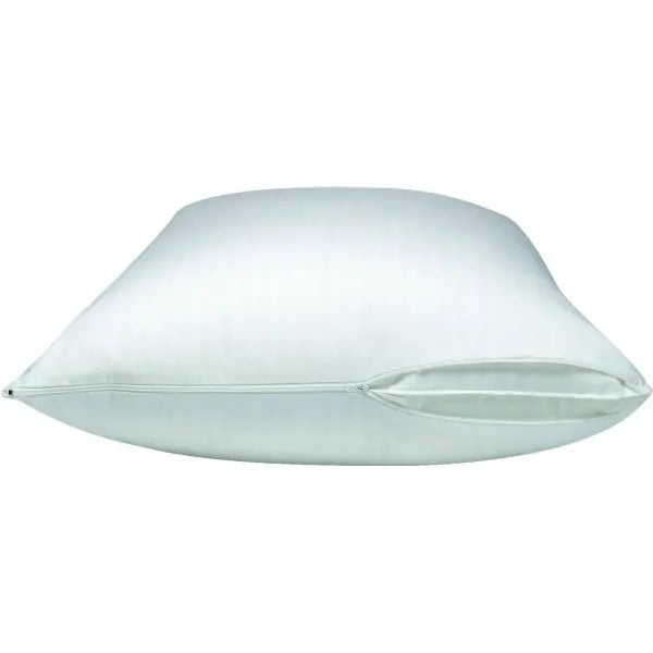King pillow protector with end zipper, 20 x 36 inches, white, 180 thread count, cotton-polyester blend.