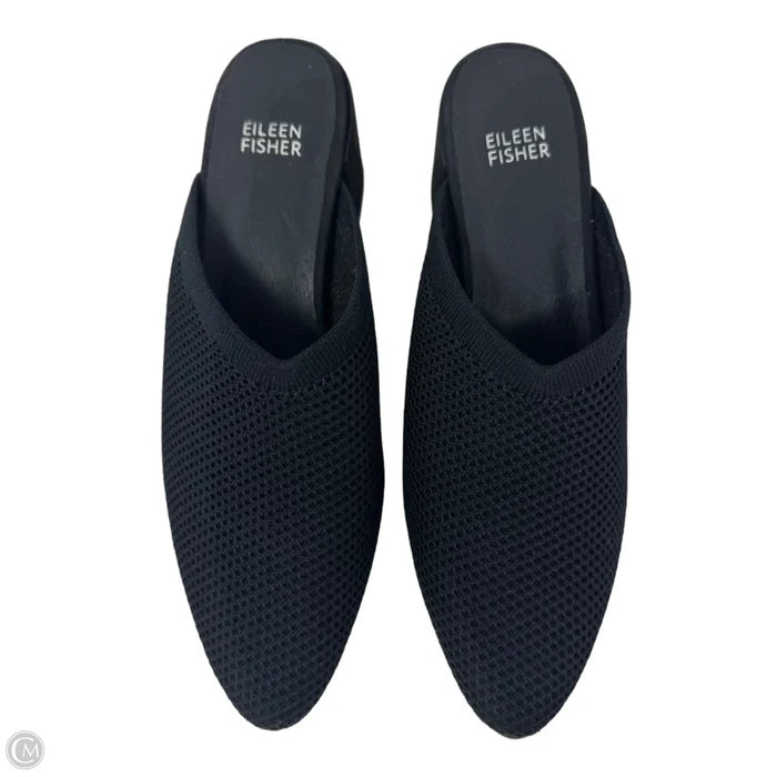 Knit Block Heel Mules Shoes By Eileen Fisher In Black, Size: 8