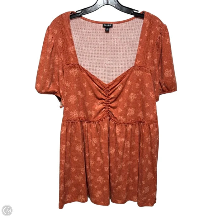 Lace Trim Top Short Sleeve By Torrid In Floral Print, Size: 2x