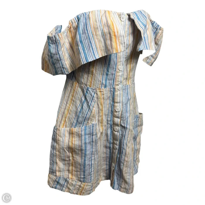 Landy Linen Off-The Shoulder Mini Dress By Reformation In Striped Pattern, Size: 4