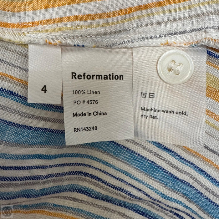 Landy Linen Off-The Shoulder Mini Dress By Reformation In Striped Pattern, Size: 4