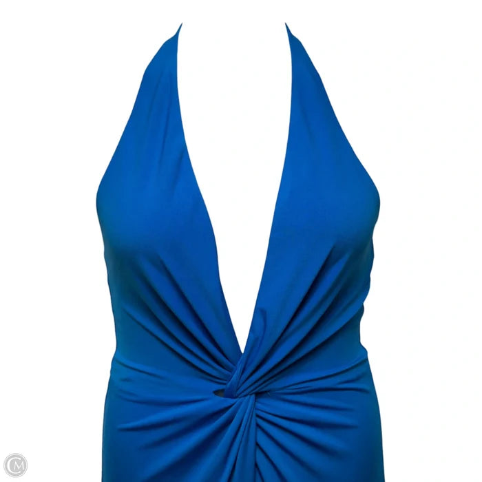 Leah Stretch Crepe Halter Neck Maxi Dress By Badgley Mischka In Blue, Size: 6