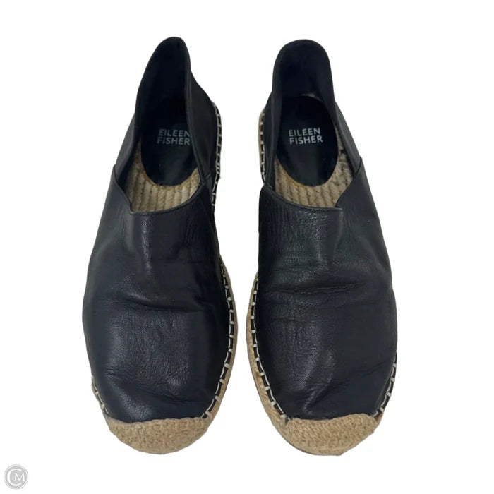 Leather Espadrille Shoes Flats By Eileen Fisher In Black, Size: 7