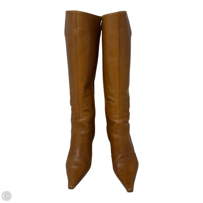 Leather Knee High Heel Boots Designer By Sergio Rossi In Tan, Size: 7