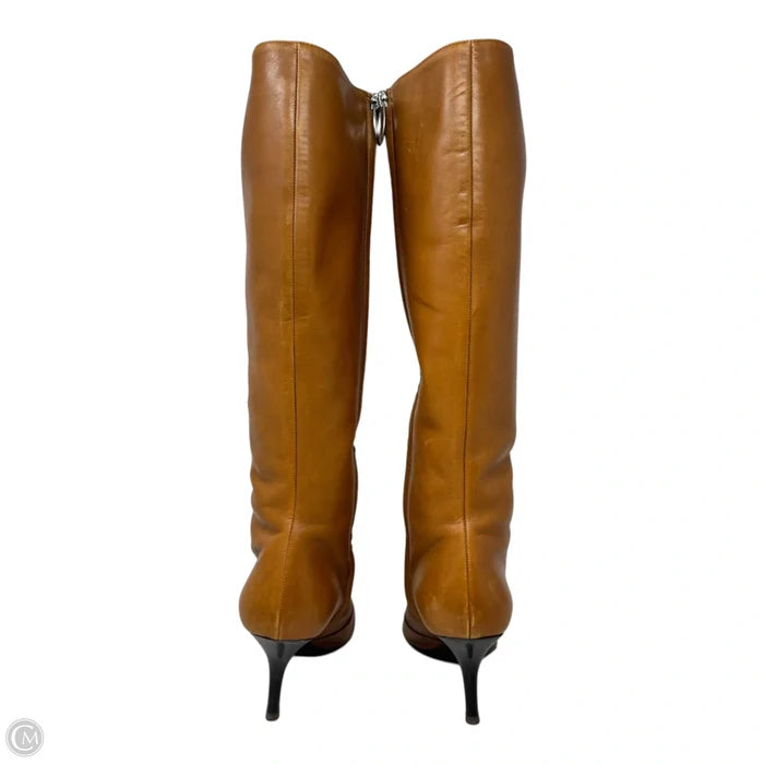Leather Knee High Heel Boots Designer By Sergio Rossi In Tan, Size: 7