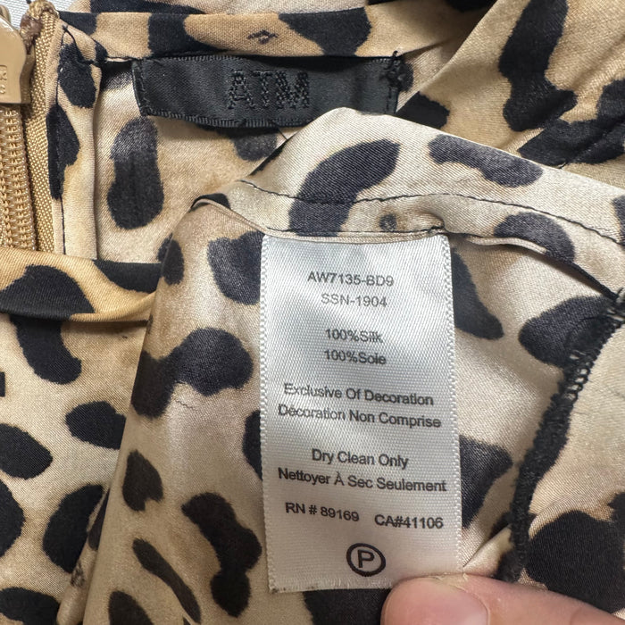 Leopard Print Silk Charmeuse Bishop Sleeve Dress By ATM In Animal Print, Size: M (estimated)