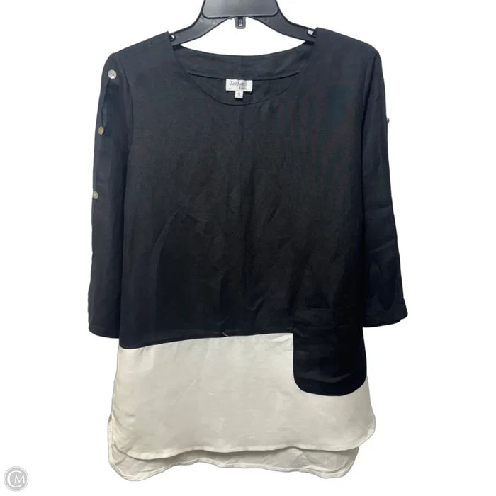 Linen Top Long Sleeve By Toofan In Black & White, Size: S