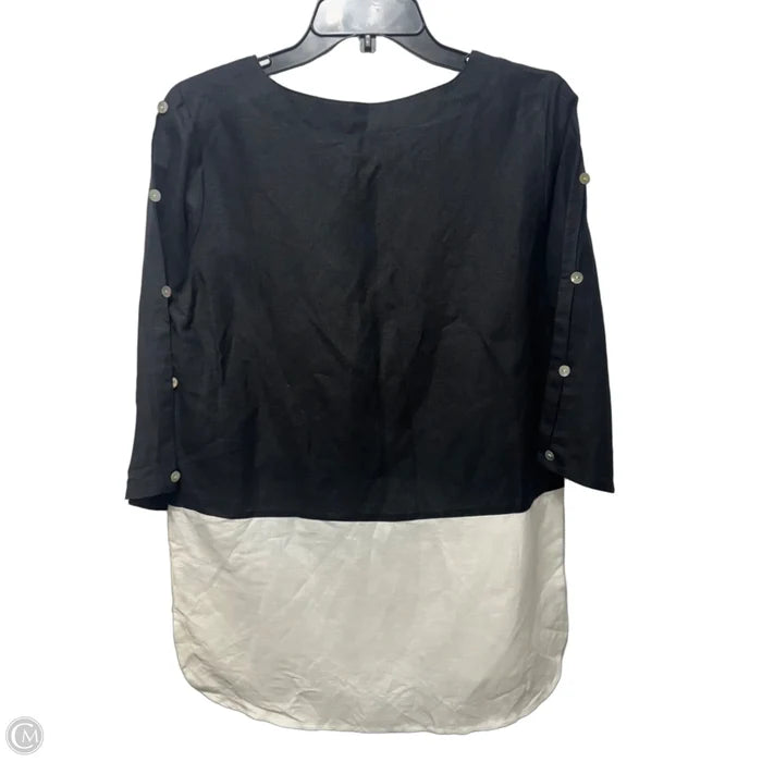 Linen Top Long Sleeve By Toofan In Black & White, Size: S