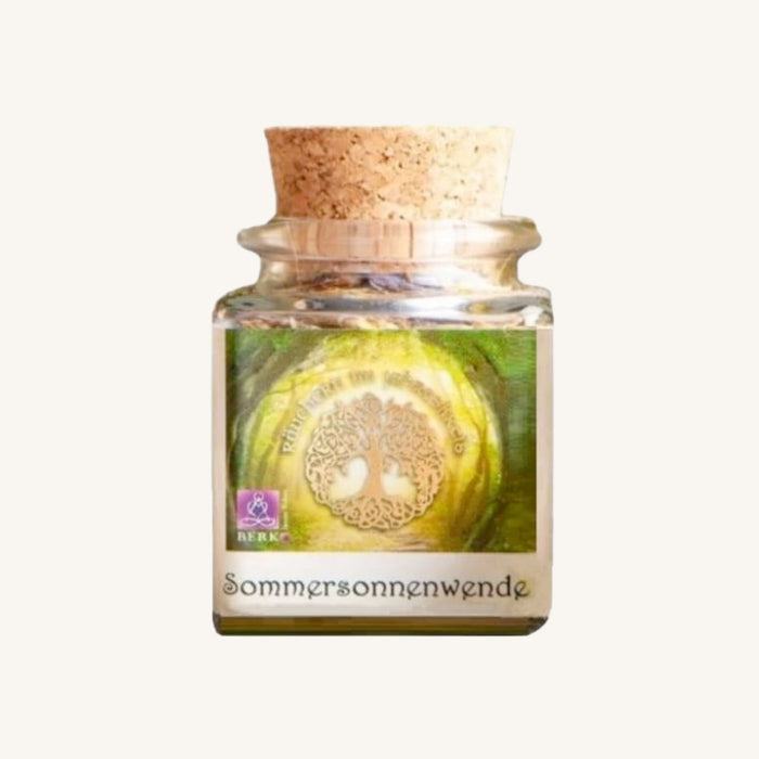 Jahreskreis-Raeucherung Litha zur Sommersonnenwende im Glas mit Korken