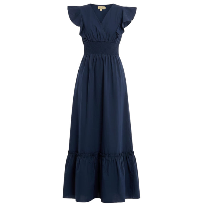Long Smocked Waist Dress In Volume By Molly Bracken In Navy, Size: S