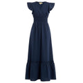Long Smocked Waist Dress In Volume By Molly Bracken In Navy, Size: S