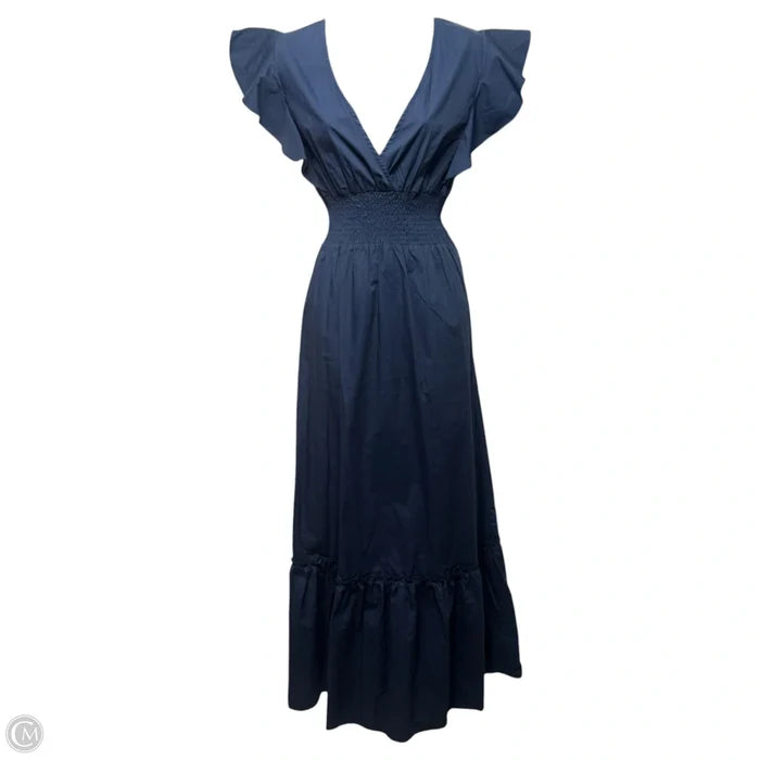 Long Smocked Waist Dress In Volume By Molly Bracken In Navy, Size: S