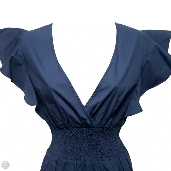 Long Smocked Waist Dress In Volume By Molly Bracken In Navy, Size: S