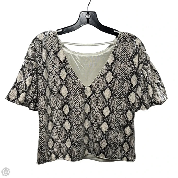 Low Back Sequin Top Short Sleeve By Fate In Snakeskin Print, Size: S
