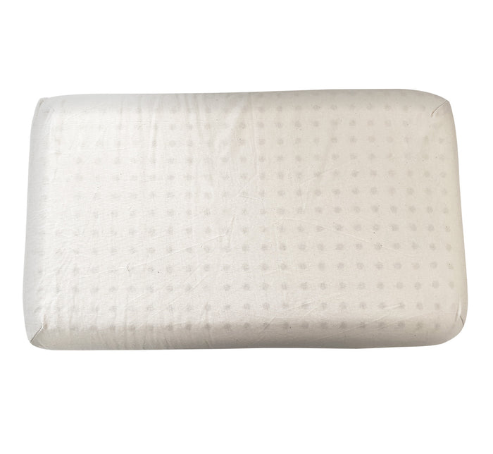 Turmerry low profile toddler pillow with textured white cover displayed on white background.