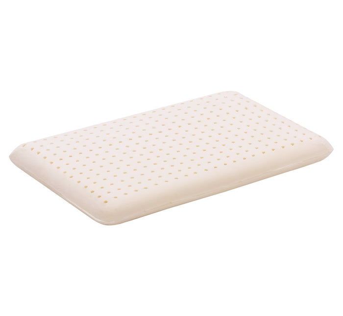 Turmerry low profile pillow with perforated latex core showing breathable design on white background.