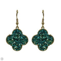 Metallic Teal Clover Dangle Earrings