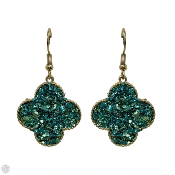 Metallic Teal Clover Dangle Earrings