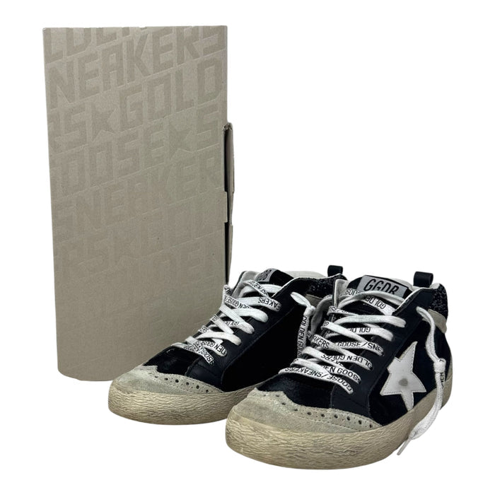 Mid Star Sneakers Shoes Luxury Designer By Golden Goose In Black & White, Size: 7 (37)