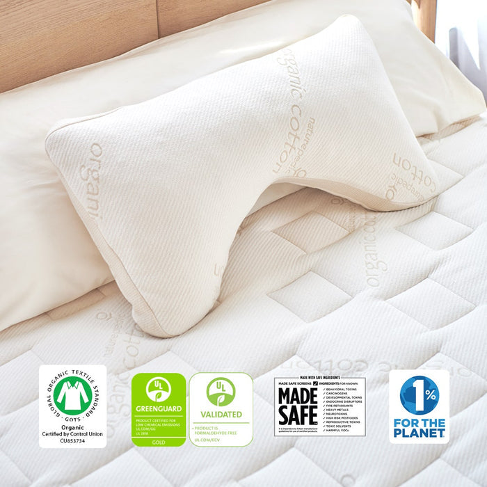 Bedroom View Naturepedic Organic Latex Side Sleeper Pillow laying on mattress