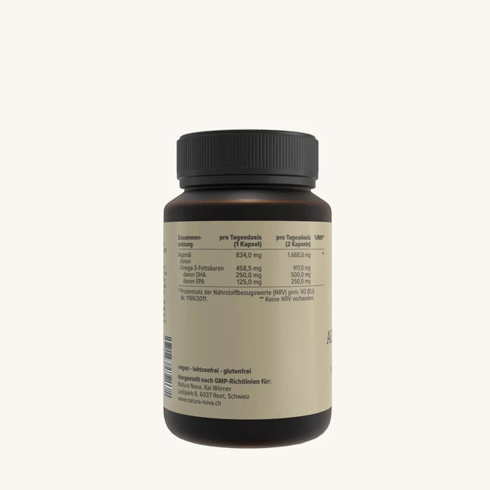 Natura Nova Omega 3 Algenoel Forte vegane Omega 3 Kapseln mit Nährwerttabelle