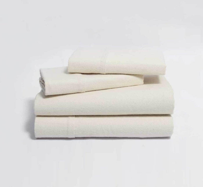 Turmerry organic cotton brushed flannel bed sheet set folded and stacked.