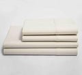 Turmerry organic cotton percale sheet set folded and stacked.