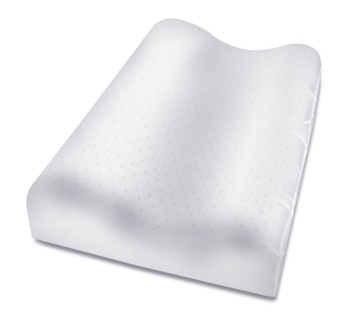 Single Turmerry Latex Contour Pillow with cover on white background.
