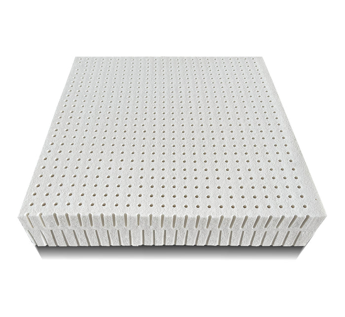 Turmerry latex seat cushion without cover, showing perforated surface from angled view.