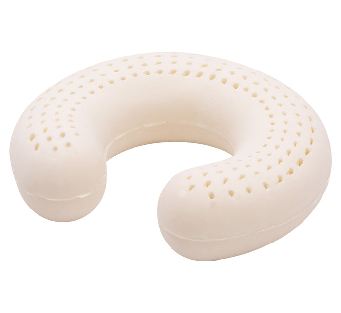 Turmerry latex travel neck pillow with perforated surface showing breathable design details.