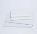Turmerry organic luxury sateen striped white bed sheet set folded and stacked.