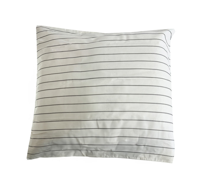 Turmerry organic sateen euro pillowcase with black stripes on white cover, on a white background.