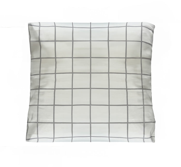 Turmerry organic sateen euro pillowcase with black checks on white cover, on a white background.