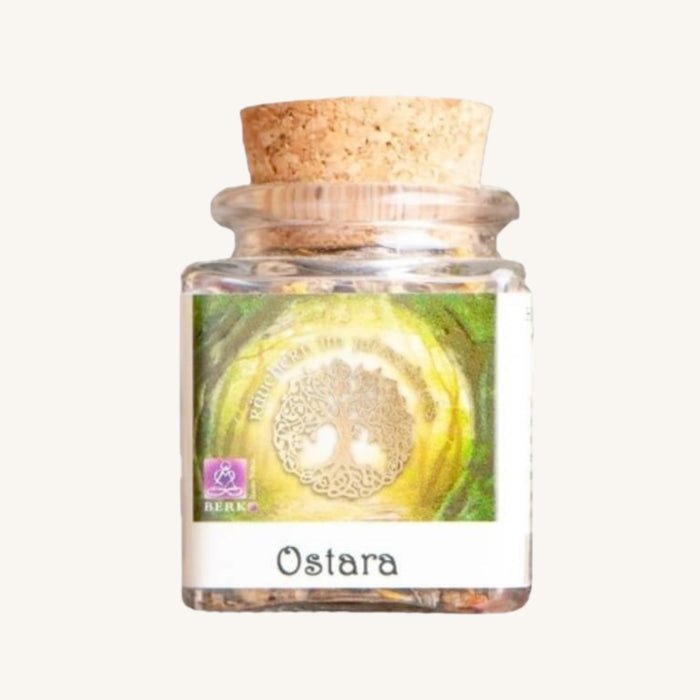 Jahreskreis-Raeucherung Ostara zum Fruehlingsaequinox im Glas mit Korken