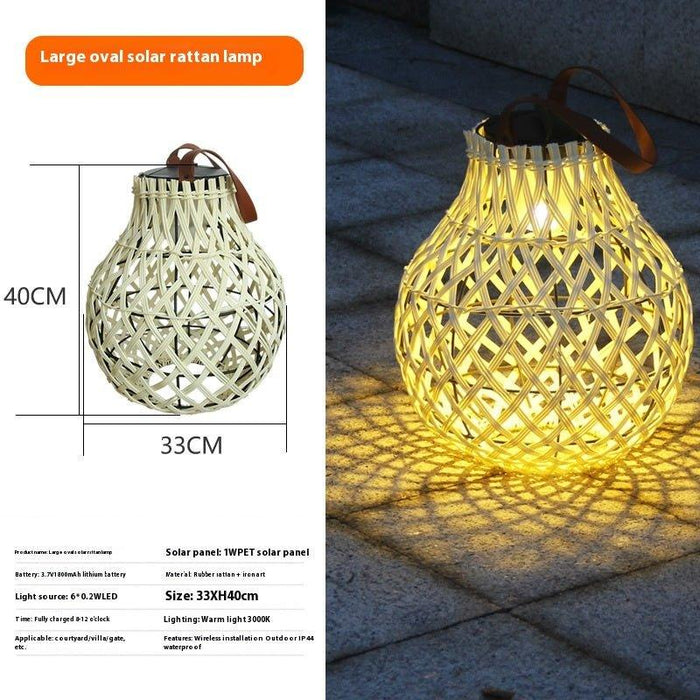 Outdoor Solar Lantern Lights Bamboo Weaving Hollowed Table Lamp Decoration - EcoStuff