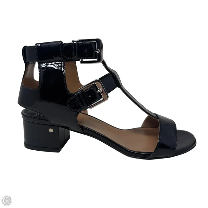 Patent Buckle Sandals Heels Block By Lauren Dacade In Black, Size: 7.5 (37.5)