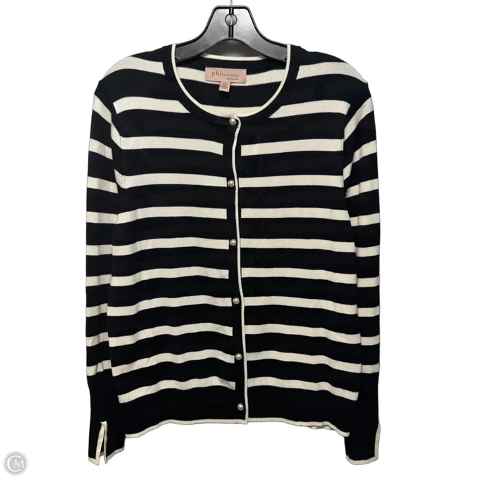 Pearl Button Sweater Cardigan By Philosophy In Striped Pattern, Size: L