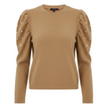 Pearl Shoulder Sweater Top Long Sleeve By Pomander Place In Tan, Size: M