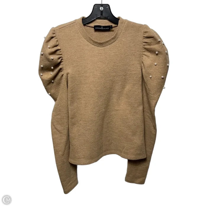 Pearl Shoulder Sweater Top Long Sleeve By Pomander Place In Tan, Size: M